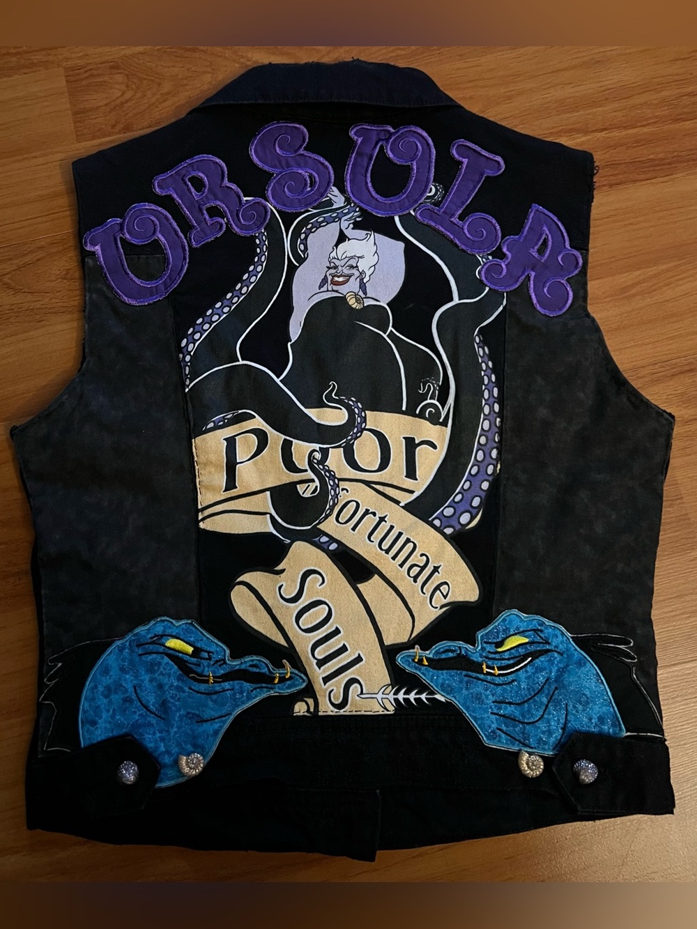 Ursula Graphic Patch Vest — Black with Purple & Blue Accents